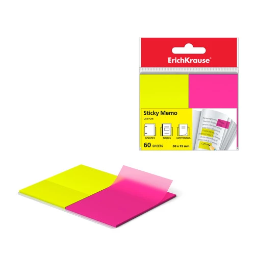 BLISTER 60 MARCAPAGINAS NEON 50X75MM 2 COLORES AMARILLO/ROSA ERICH KRAUSE 31180